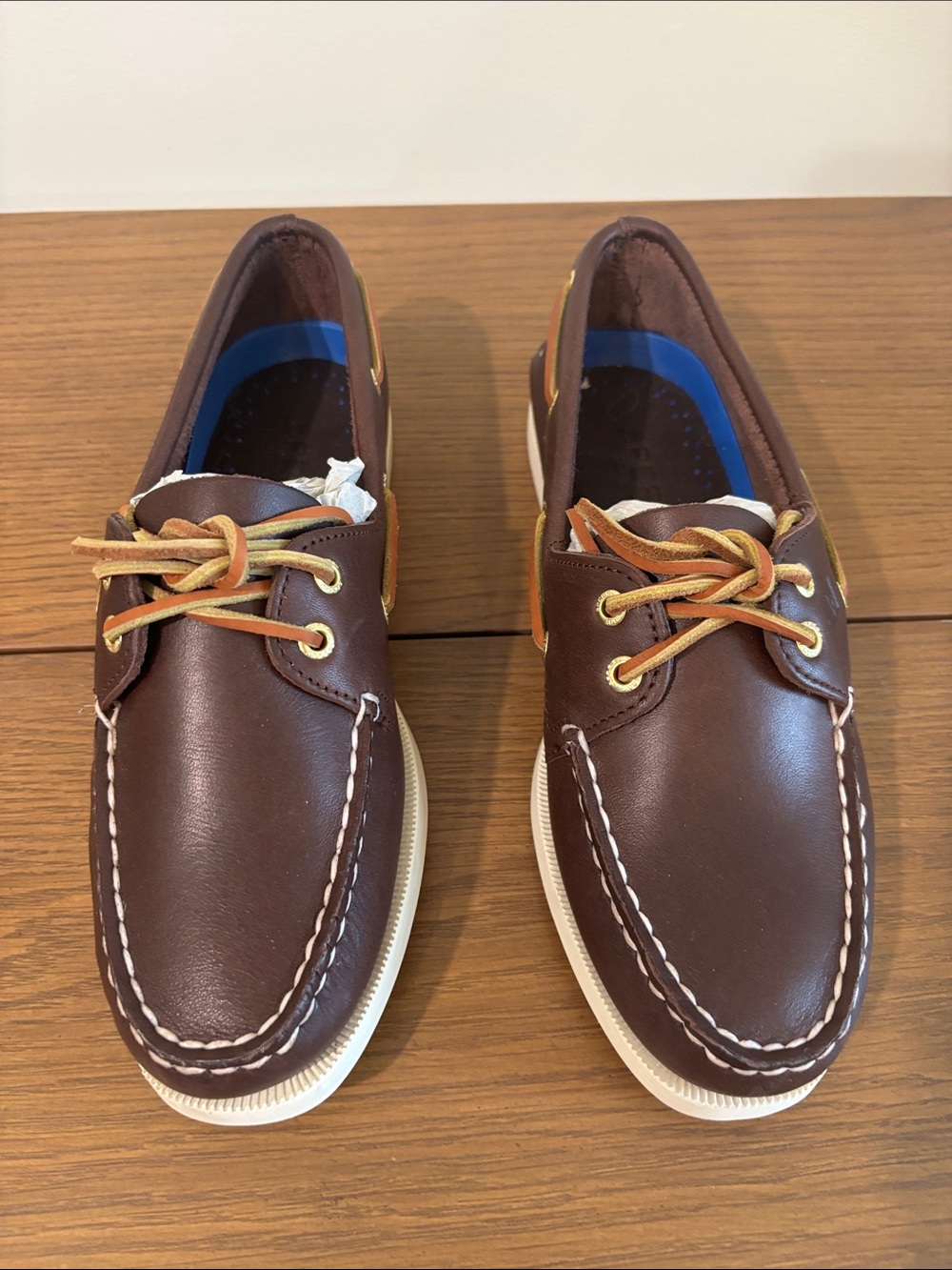 Sperry Brown Leather Boat Shoes with Tan Laces